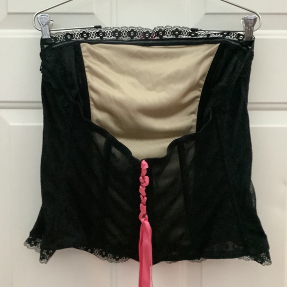 Cacique Black Beige Pink Bustier Corset Lace Up Top Sz 22/24 - Picture 6 of 9